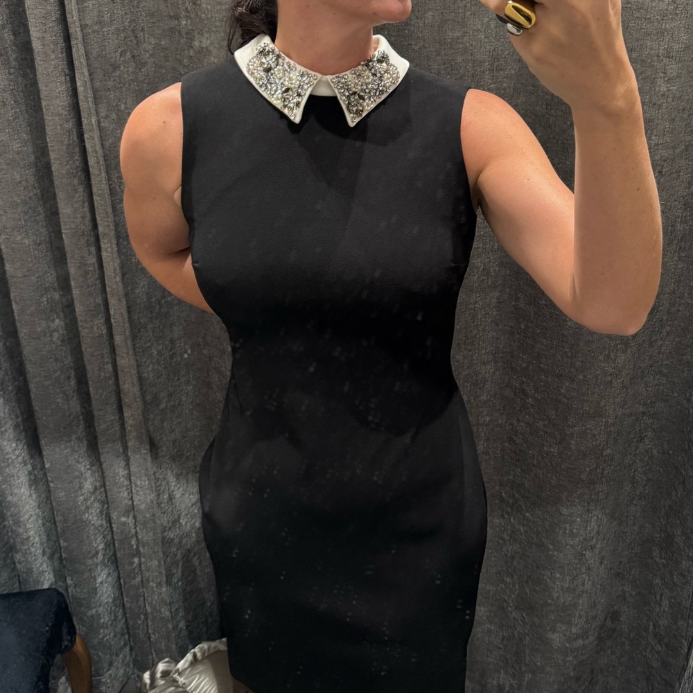 Ivanka Trump Black Midi Dress with Embellished Collar- New with Tag